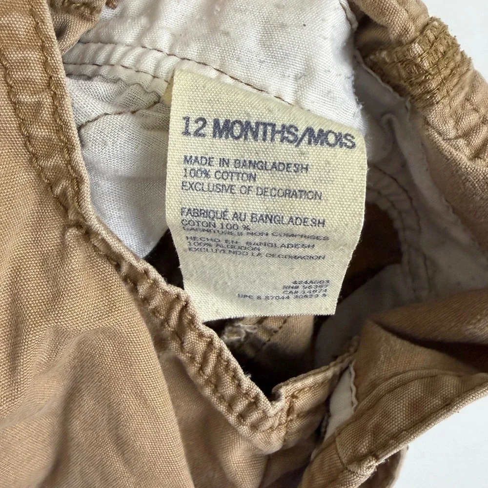 OshKosh Bgosh Kids Tan Canvas Overalls 12 Months Cotton Workwear Snaps Brown